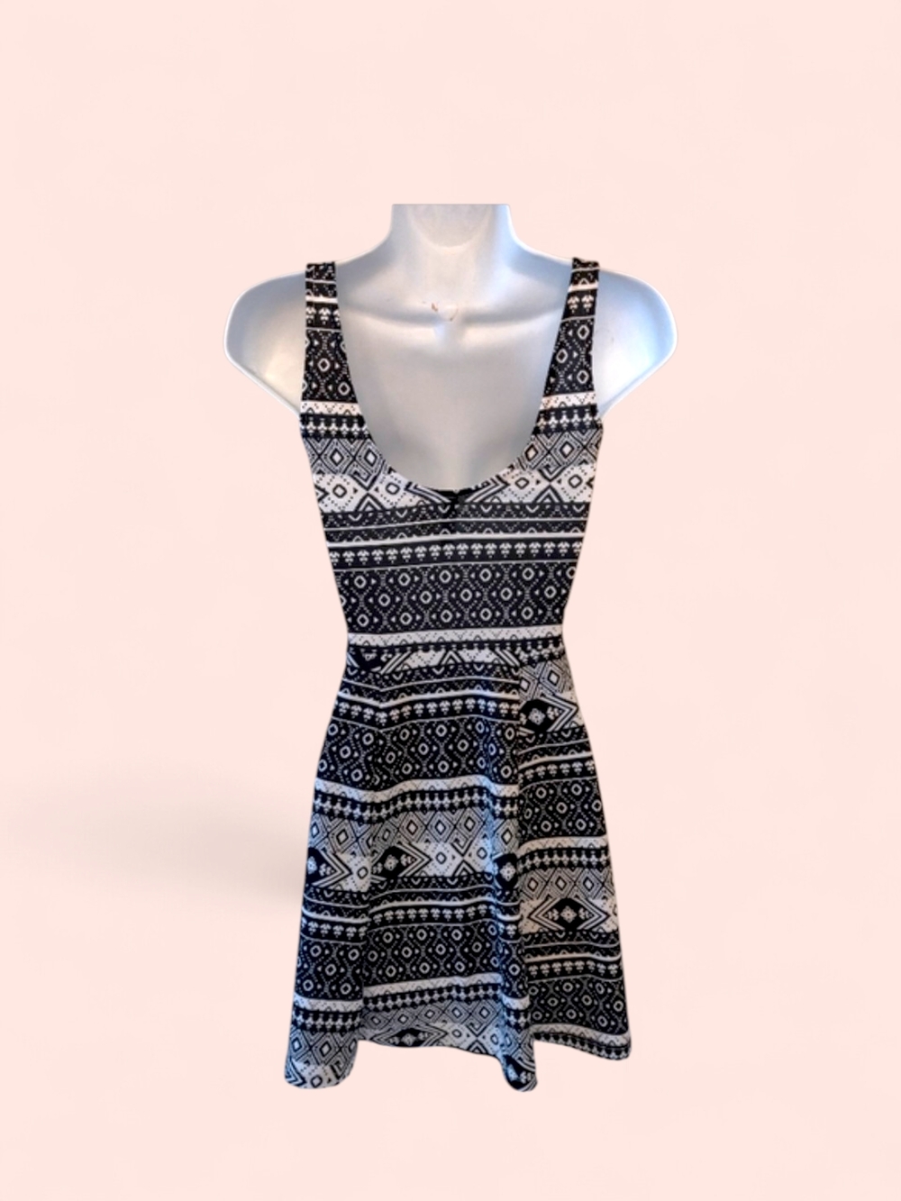 Black and White Aztec Print Fit & Flare  Mini Dress